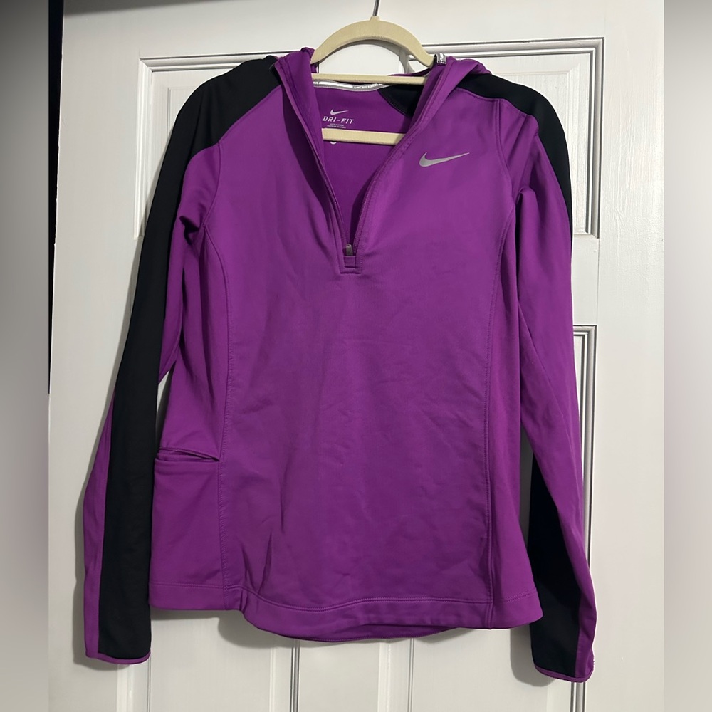 Nike running Dri- Fit quarter zip top with hood size medium